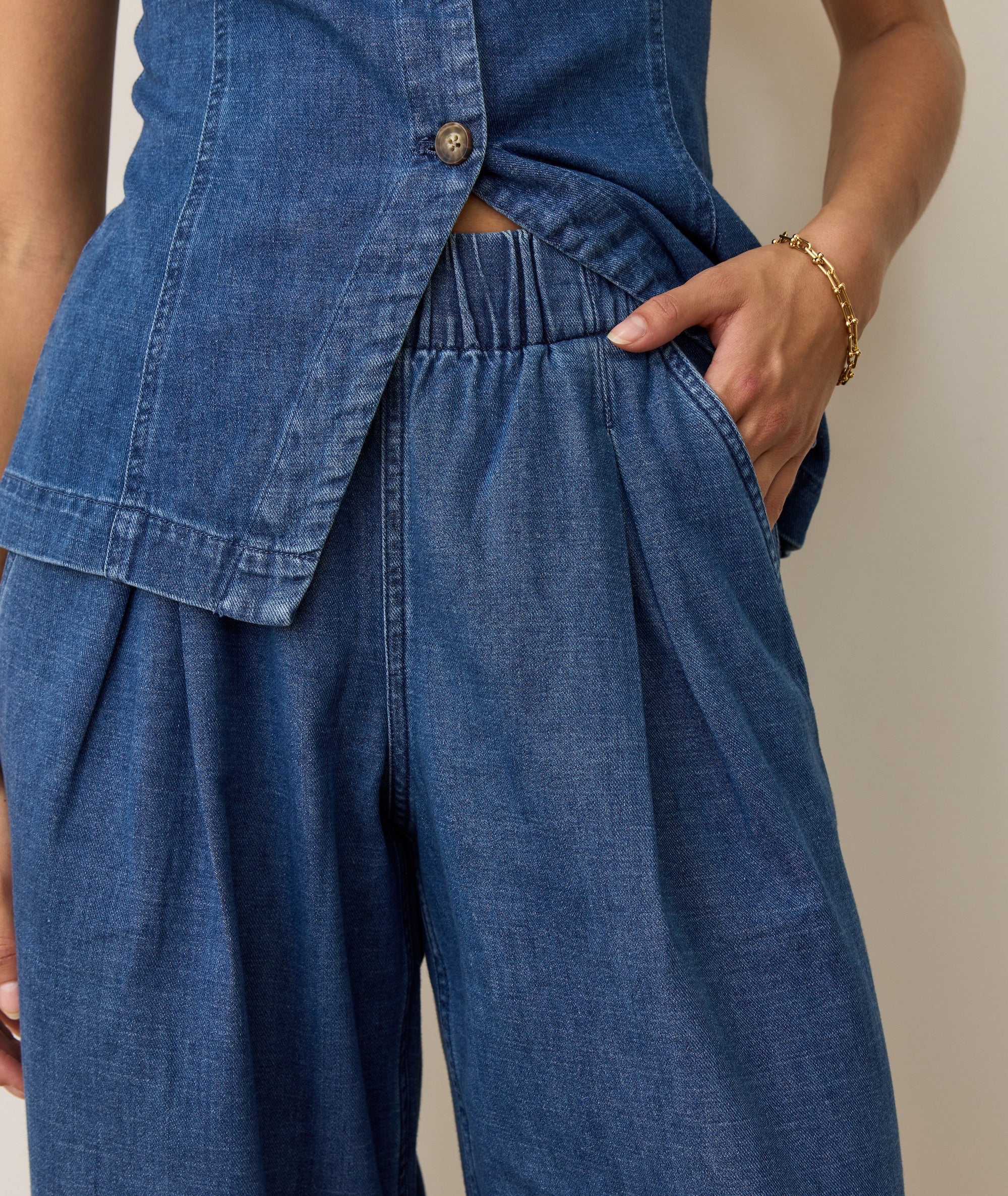 Allison Pleated Wide Leg Denim Trouser - Image 5