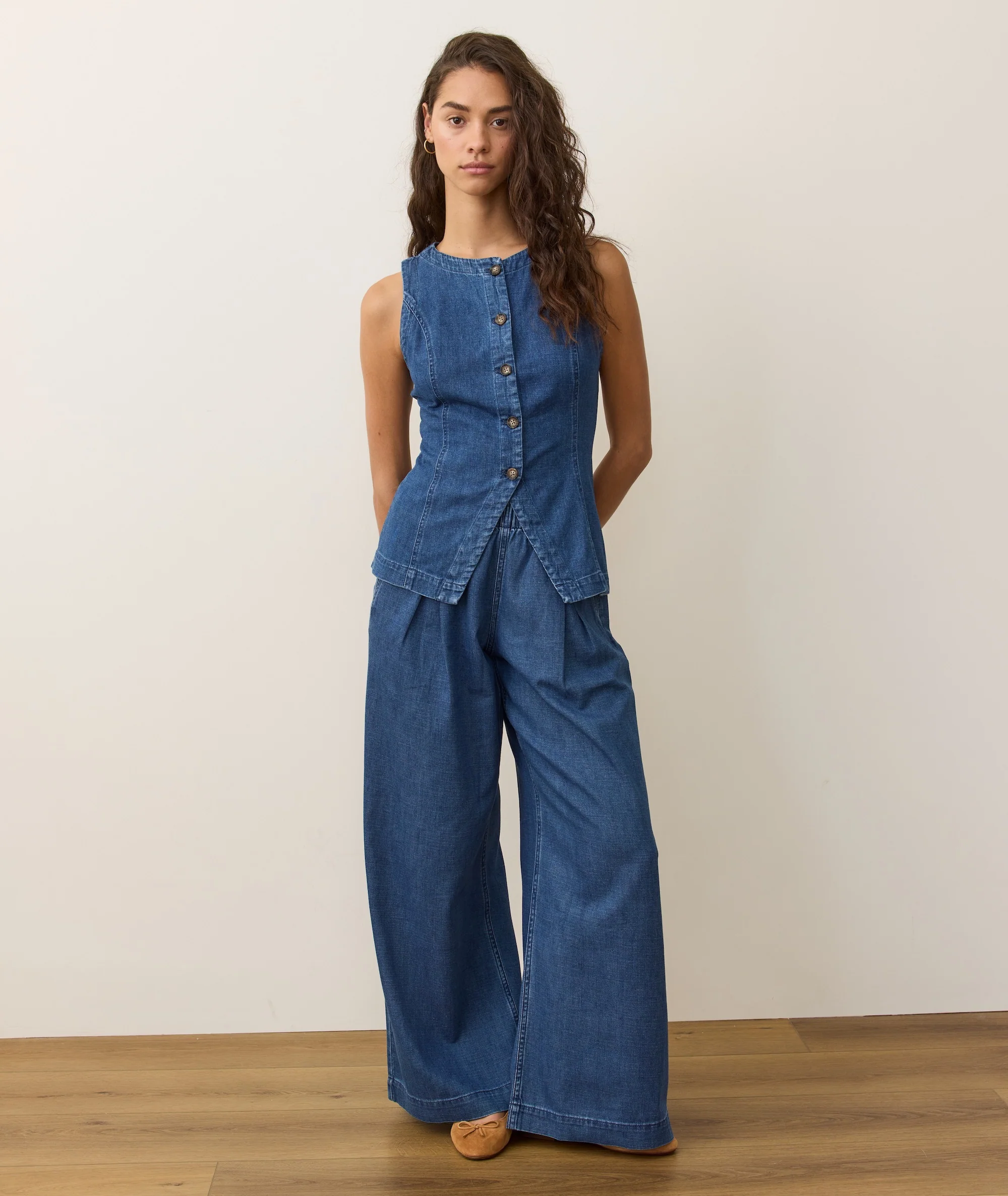 Allison Pleated Wide Leg Denim Trouser - Image 7
