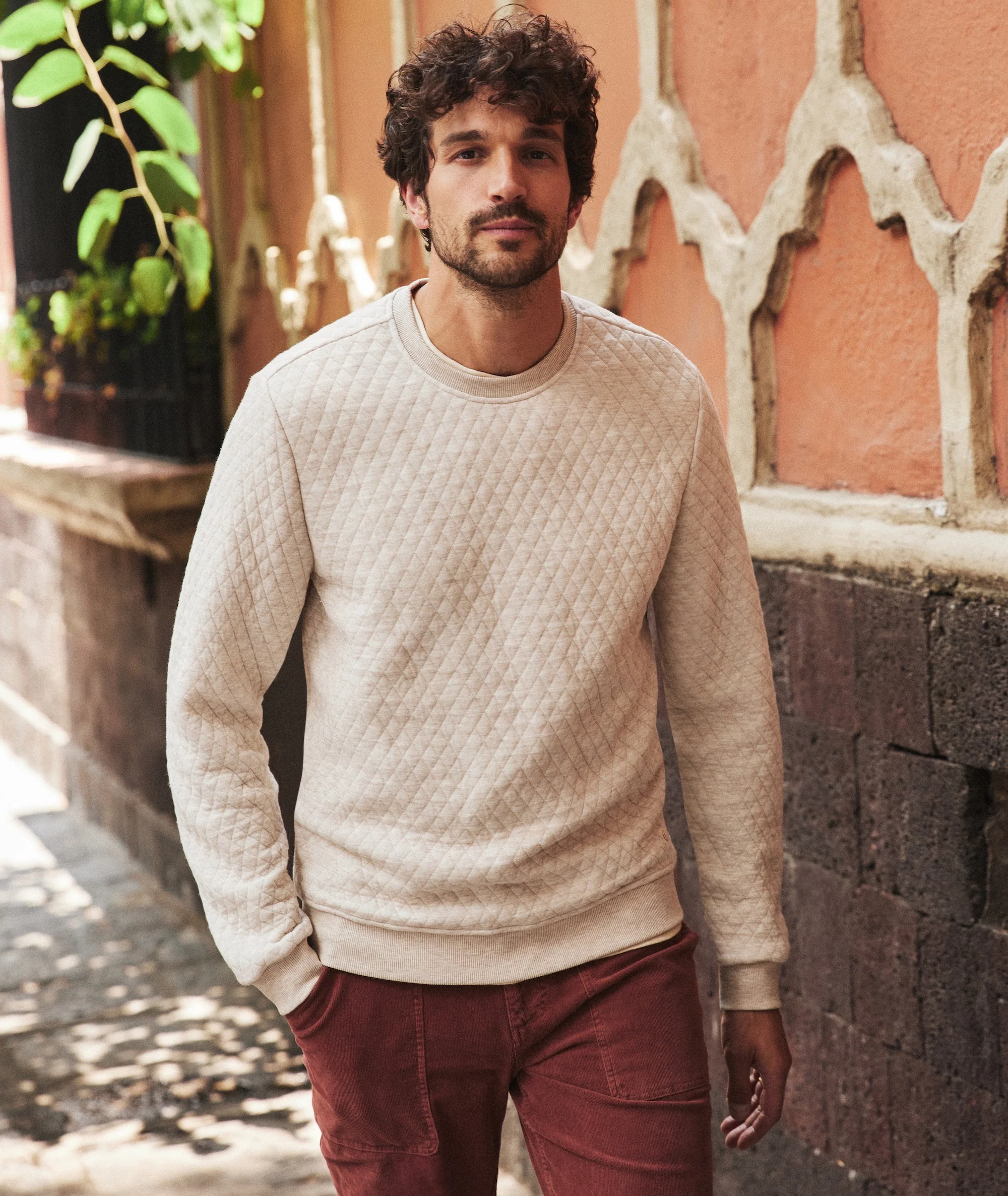 Men's Corbet Quilted Crewneck in Oat - Image 3