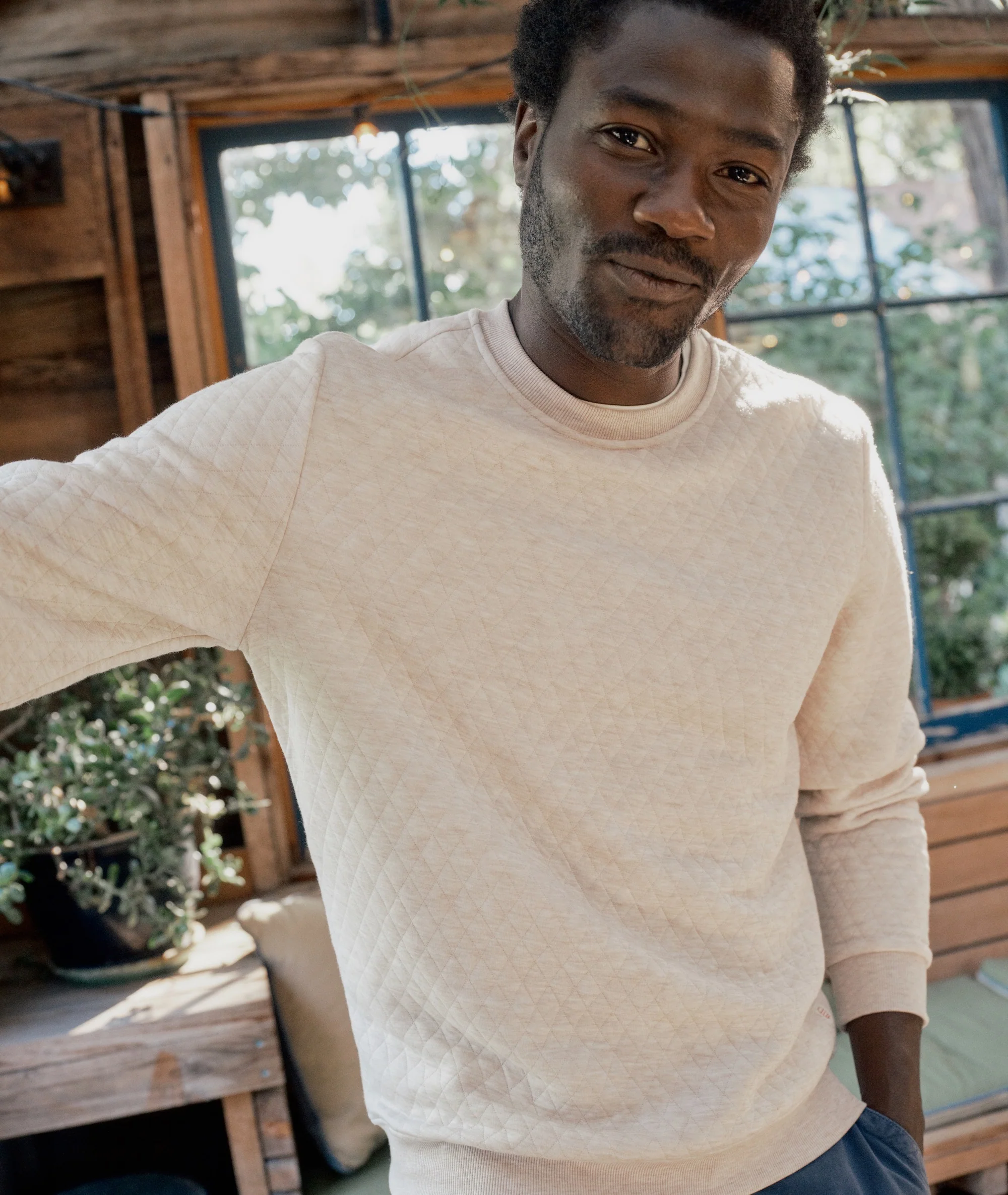Men's Corbet Quilted Crewneck in Oat - Image 7