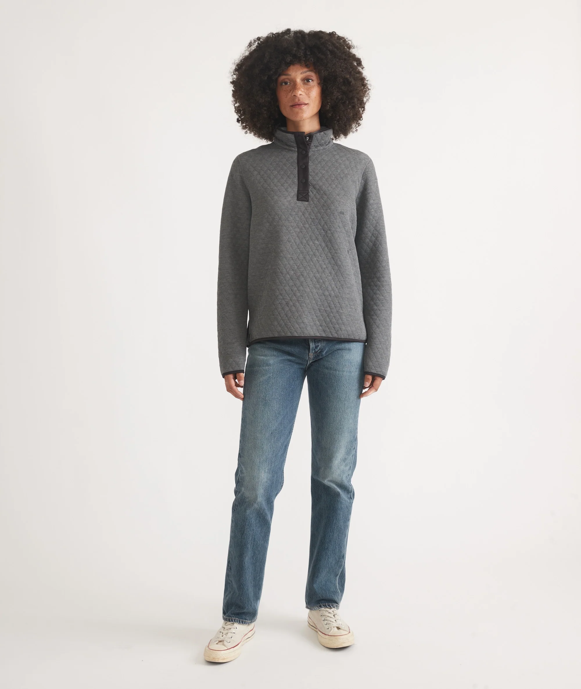 Women's Reversible Corbet Pullover in Charcoal/Mid Heather Grey - Image 9