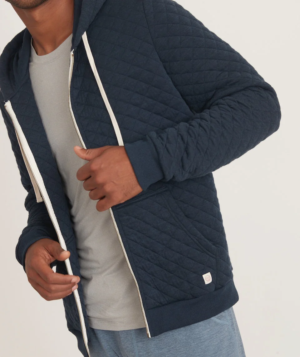 Men's Corbet Quilted Full Zip Hoodie in Navy Heather - Image 3