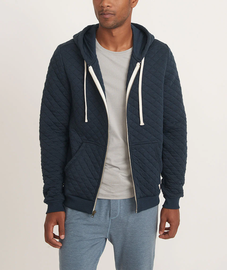 Men's Corbet Quilted Full Zip Hoodie in Navy Heather - Image 4