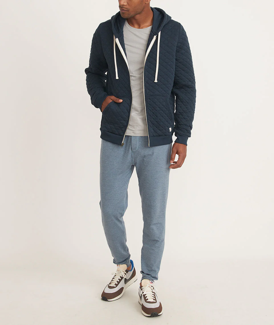 Men's Corbet Quilted Full Zip Hoodie in Navy Heather - Image 6