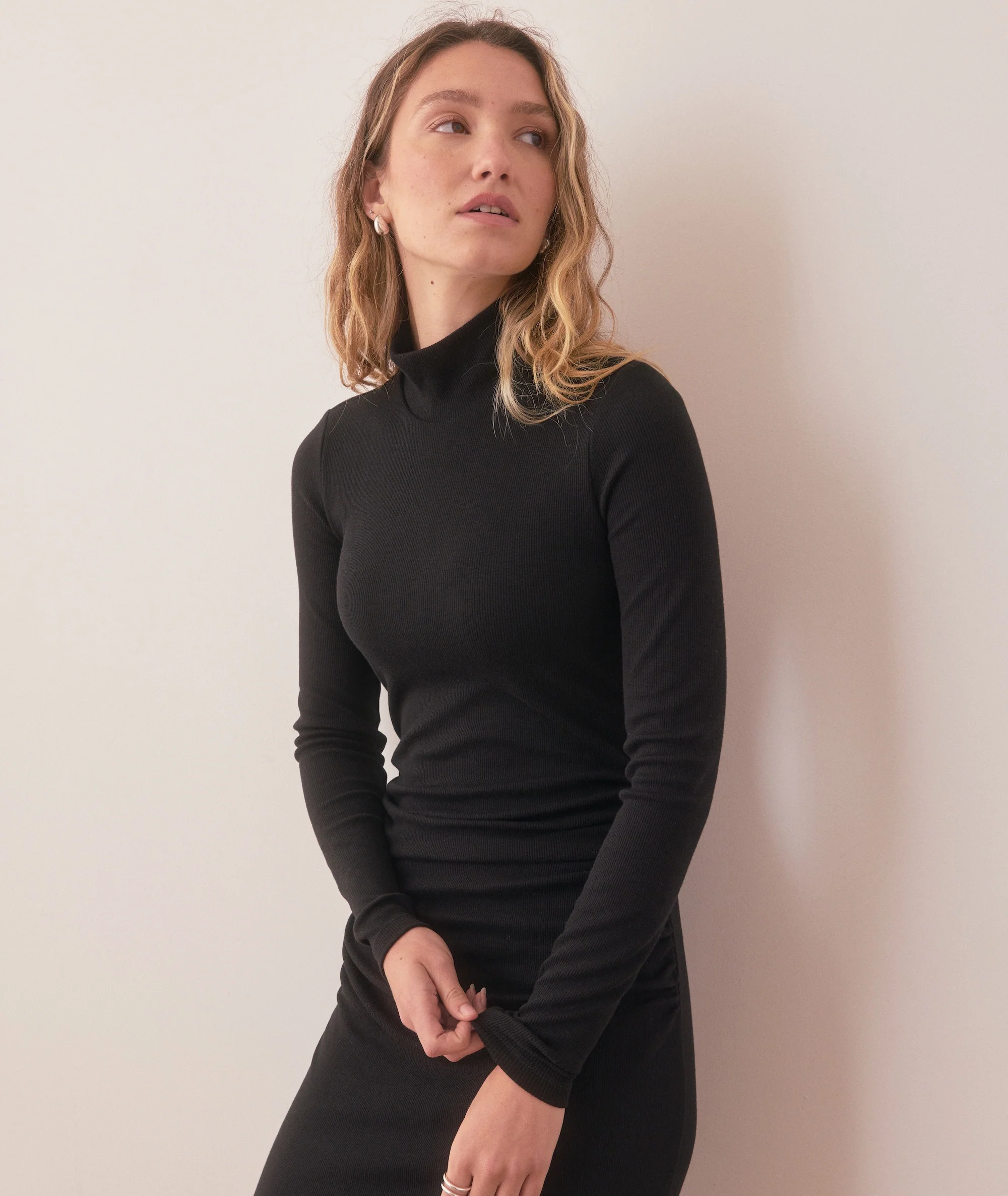 Lexi Rib Ruched Turtleneck Dress - Image 2