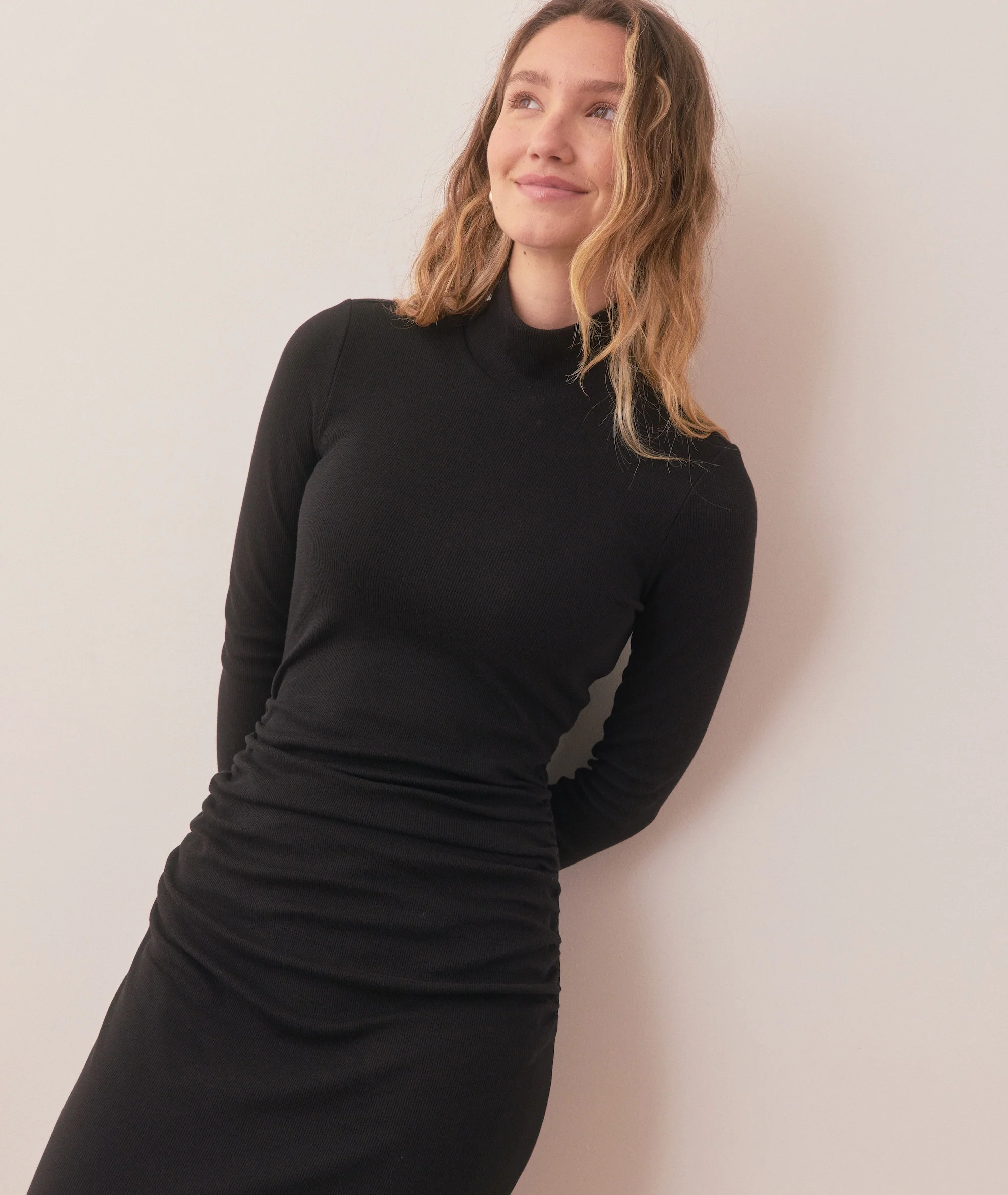 Lexi Rib Ruched Turtleneck Dress - Image 3