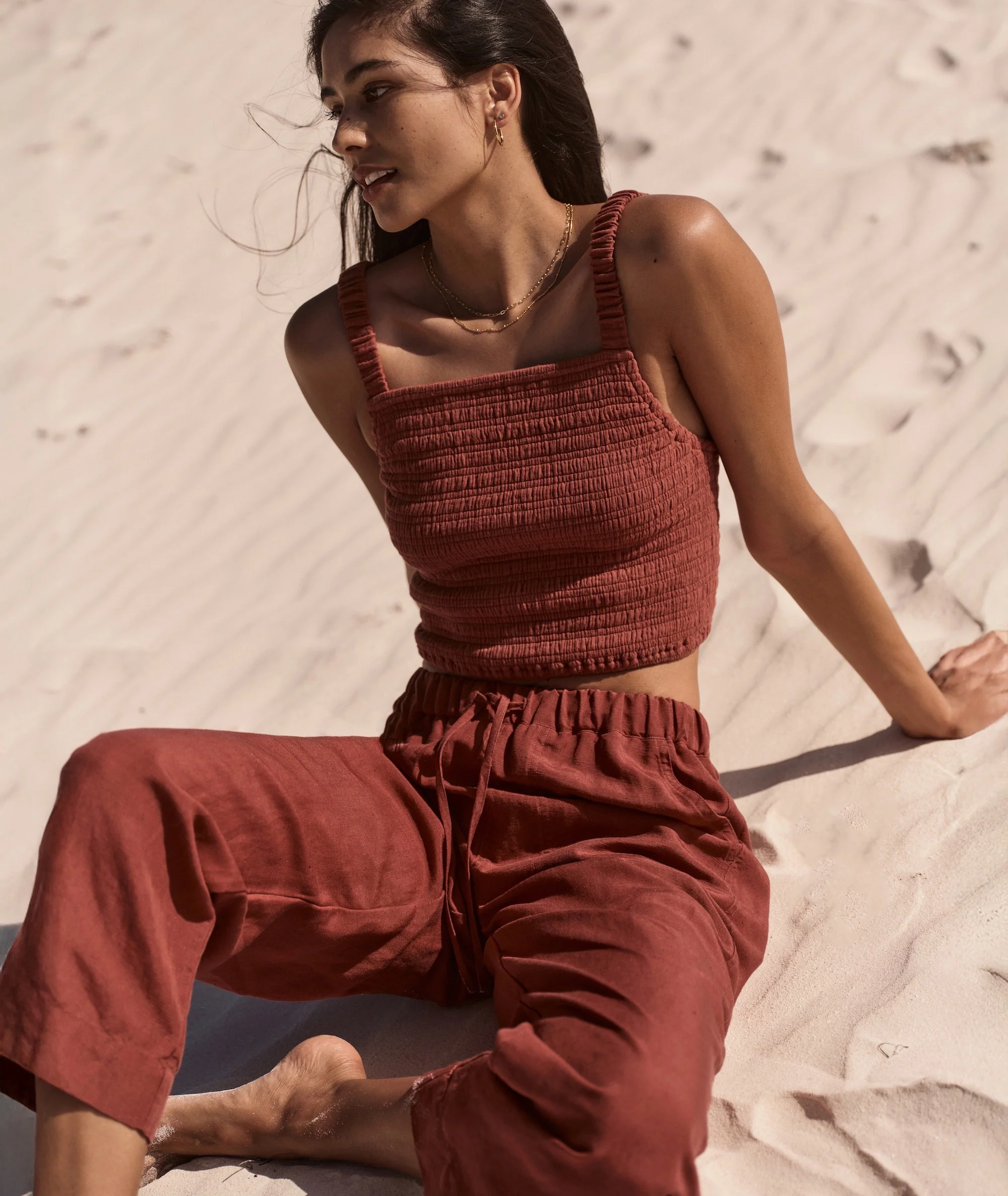 Linen Drawstring Straight Leg Pant - Image 3