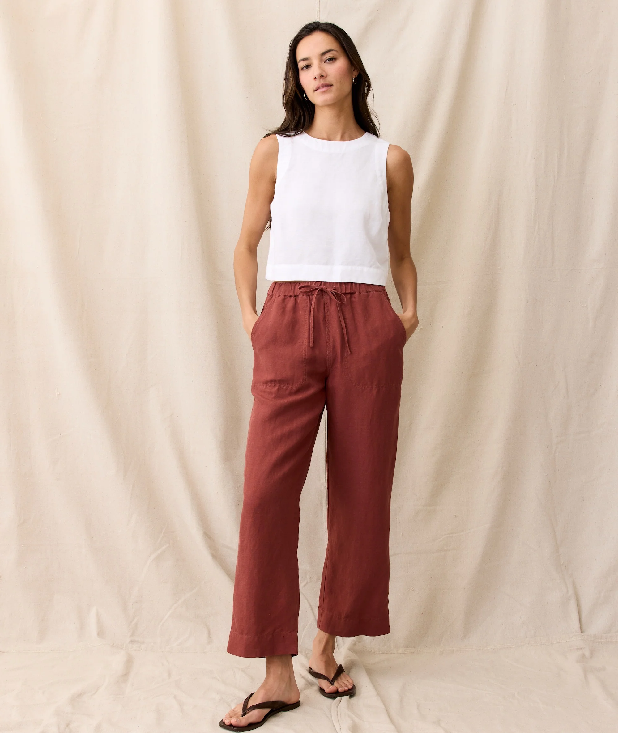 Linen Drawstring Straight Leg Pant - Image 6