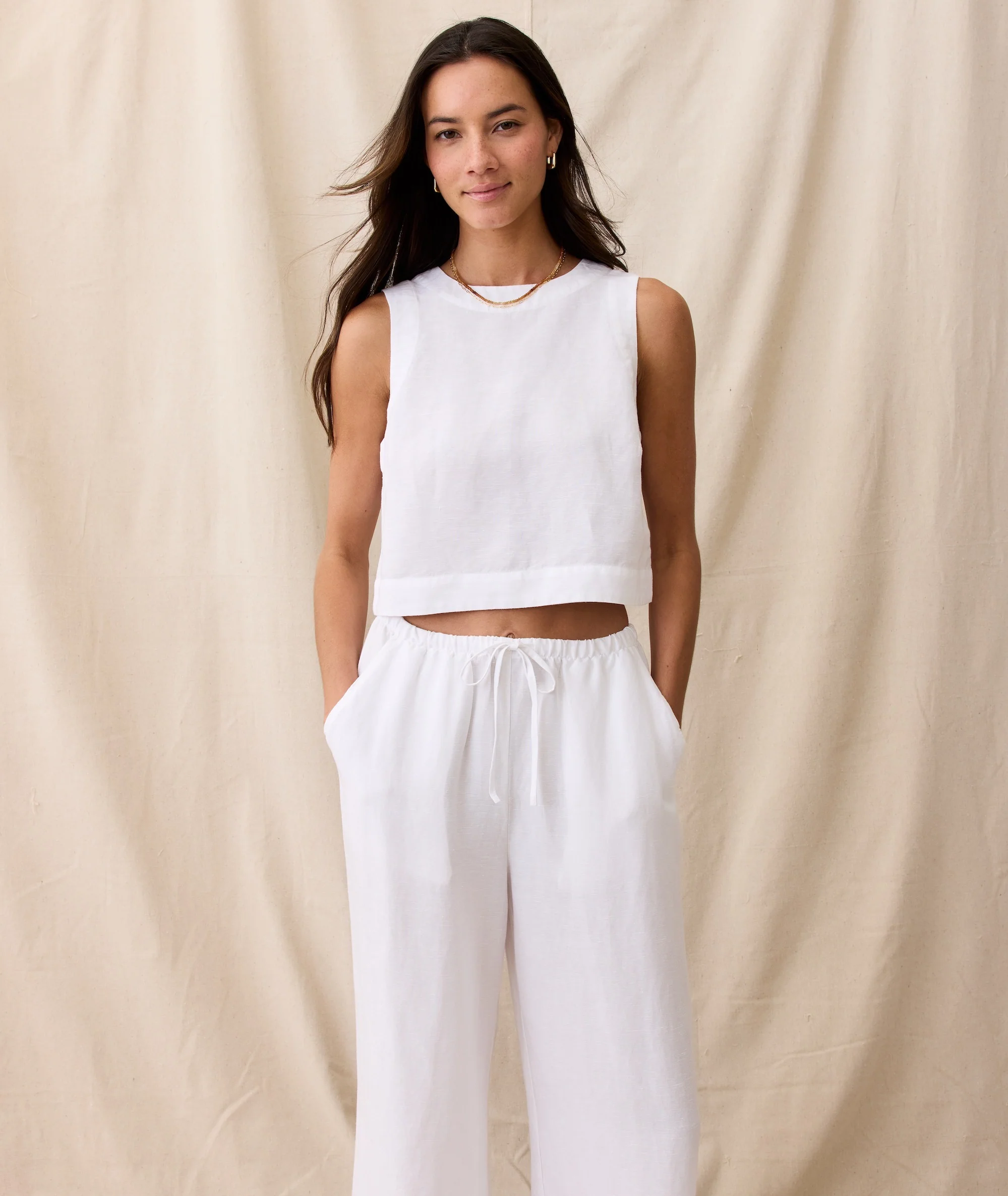 Linen Drawstring Wide Leg Pant - Image 4