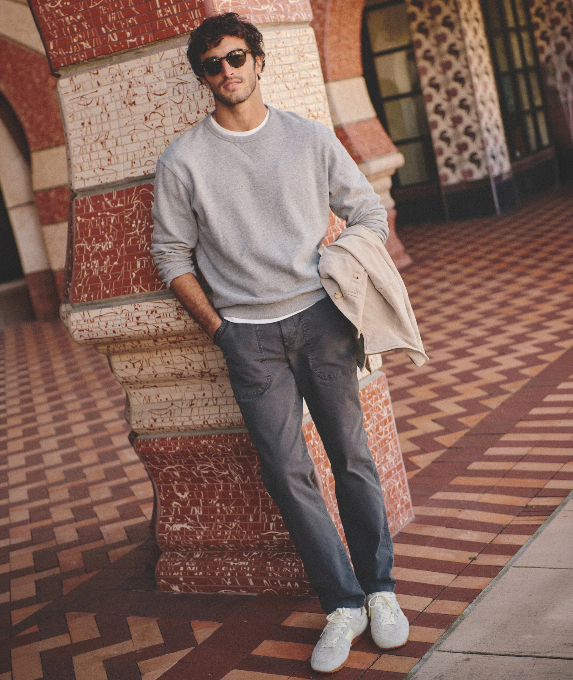 Men's Cloud 9 Fleece Relaxed Crewneck in Heather Grey - Image 3