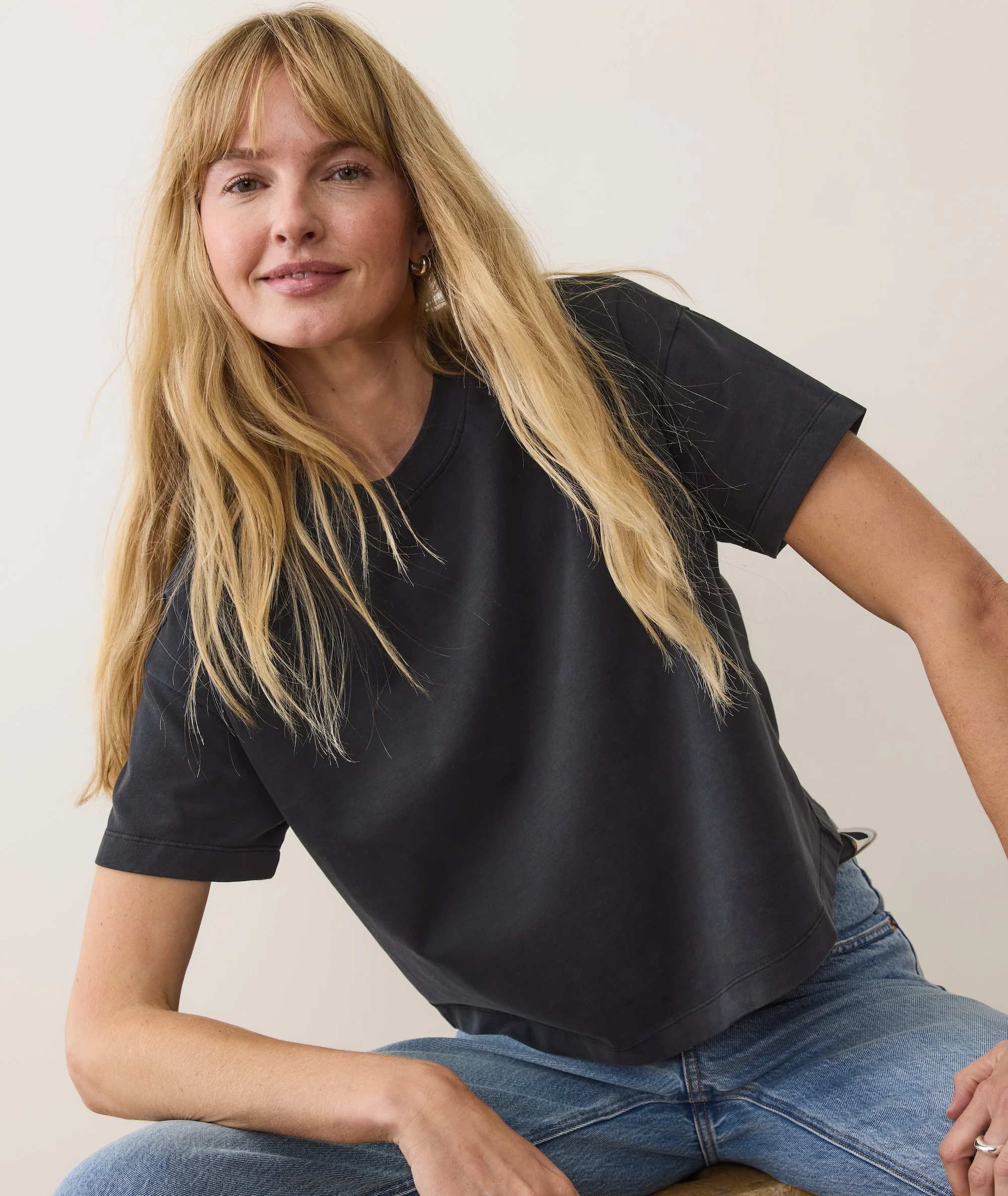 Women's Luxe Jersey Crew Tee in Black - Image 2