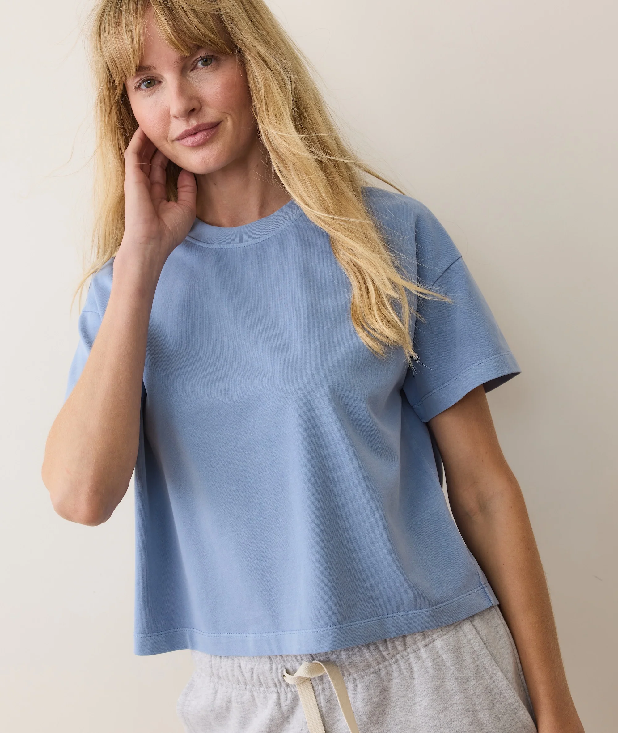 Women's Luxe Jersey Crew Tee in Coastal Blue - Image 2