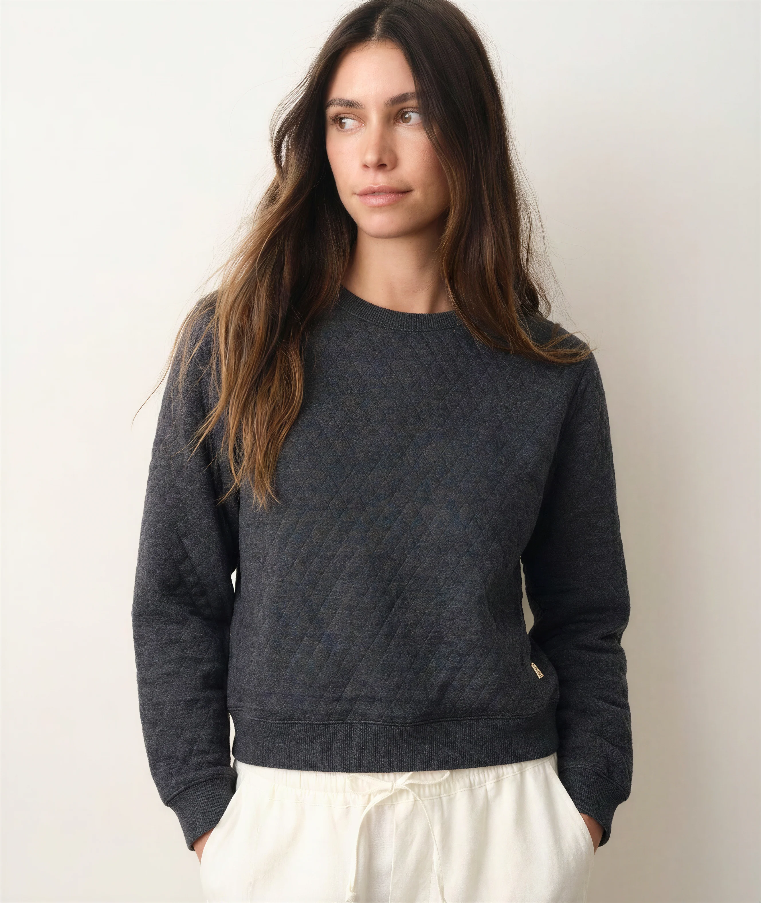Women's Corbet Quilted Crewneck in Charcoal - Image 2