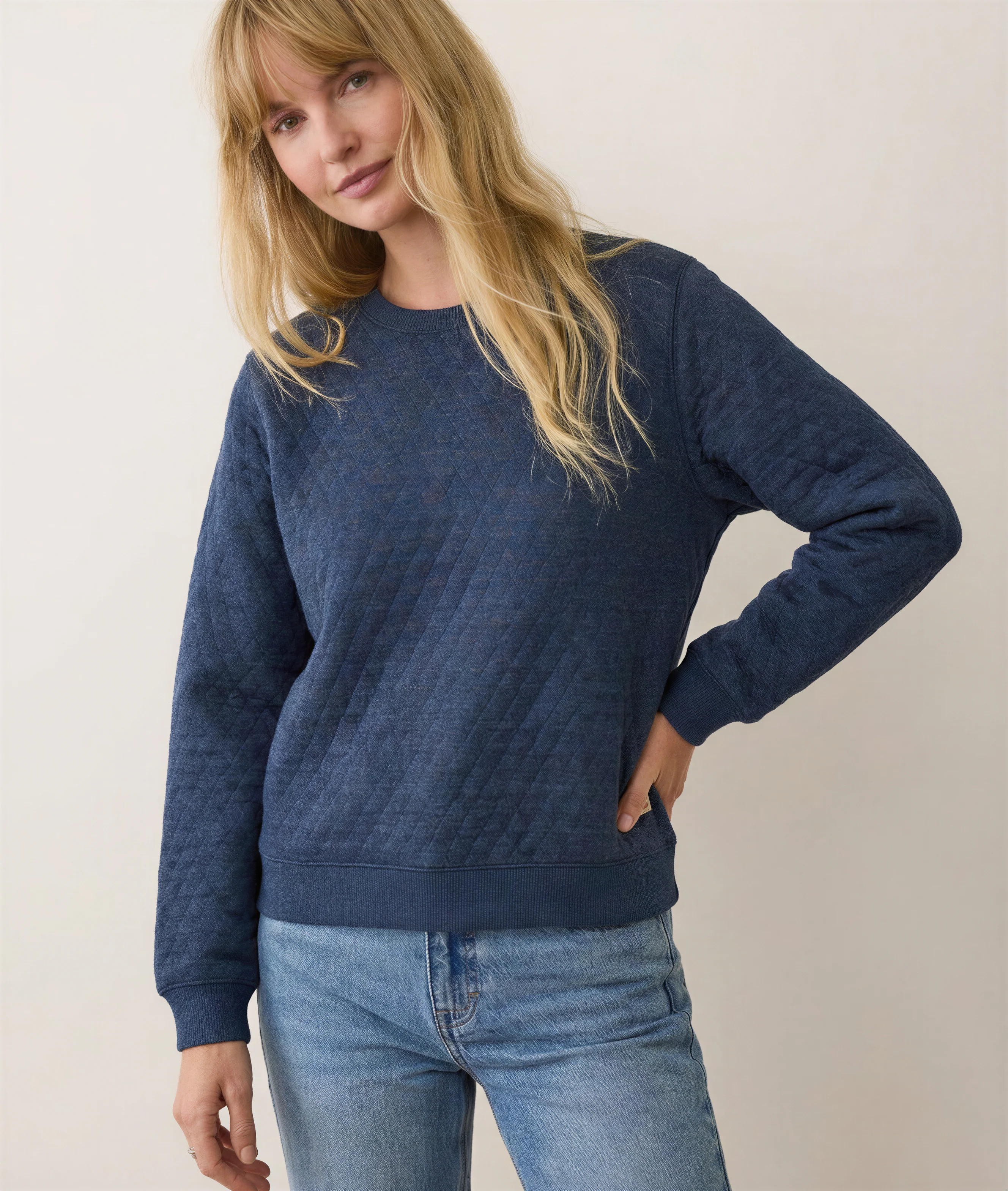 Women's Corbet Quilted Crewneck in Navy - Image 2
