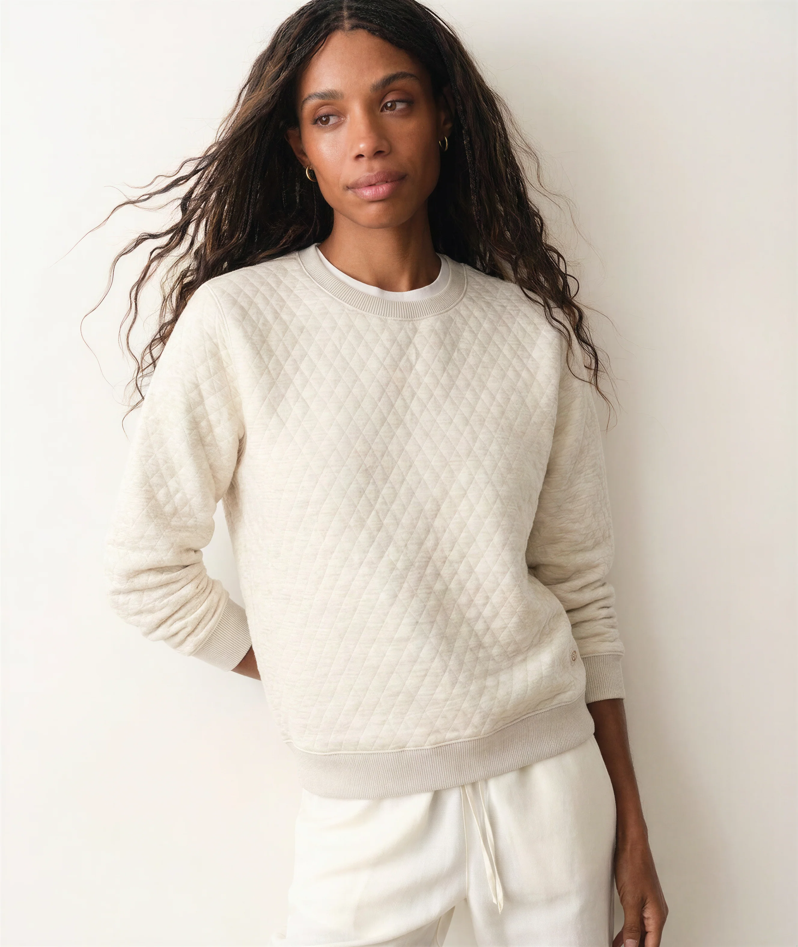 Women's Corbet Quilted Crewneck in Oat - Image 2